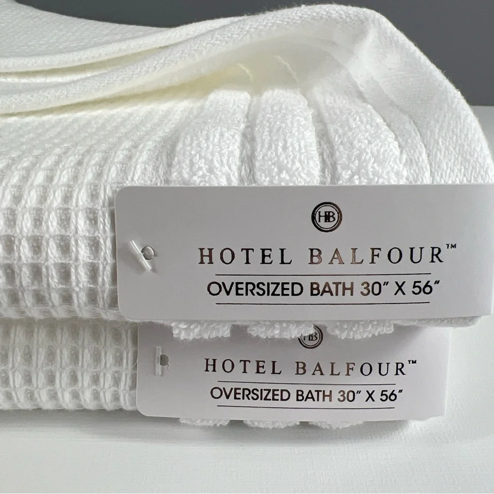 2 Pc Hotel Balfour Oversized Bath Towel Set White Waffle 100% Cotton NEW